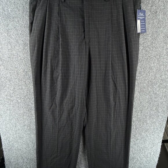 NWT Ralph Lauren Dress Pants 34x30 Charcoal Gray Check Pleat Business ACTL 33X30 - Picture 1 of 16